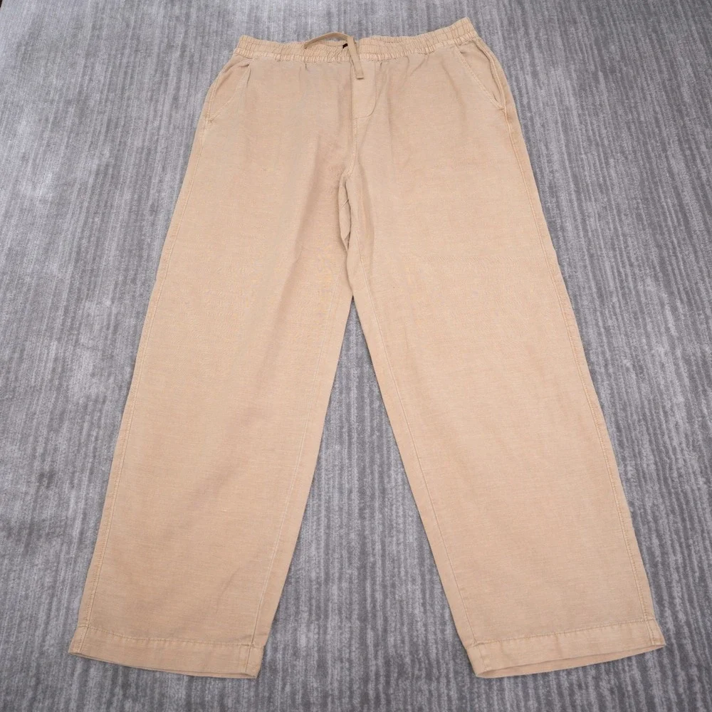 Lucky Brand Mens XXL Tan Linen Cotton Blend Elastic Drawstring Straight Pants